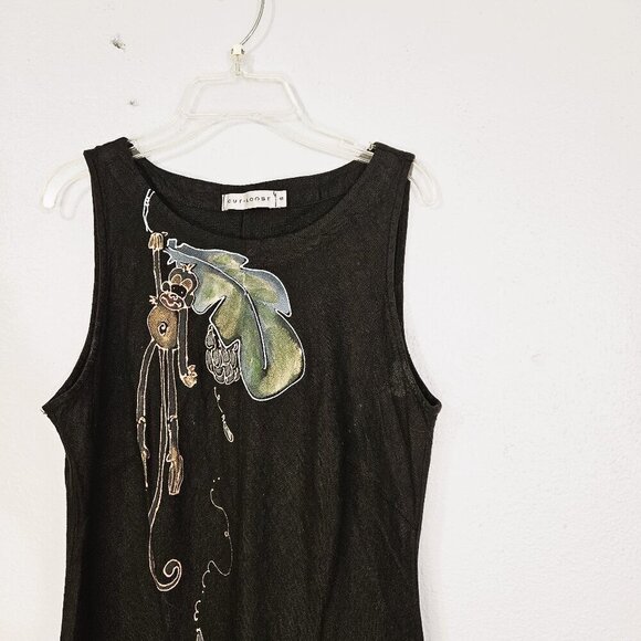 Cut Lose New Vintage Novelty Animal Applique !00% Linen Black Dress SZ S - Picture 4 of 10